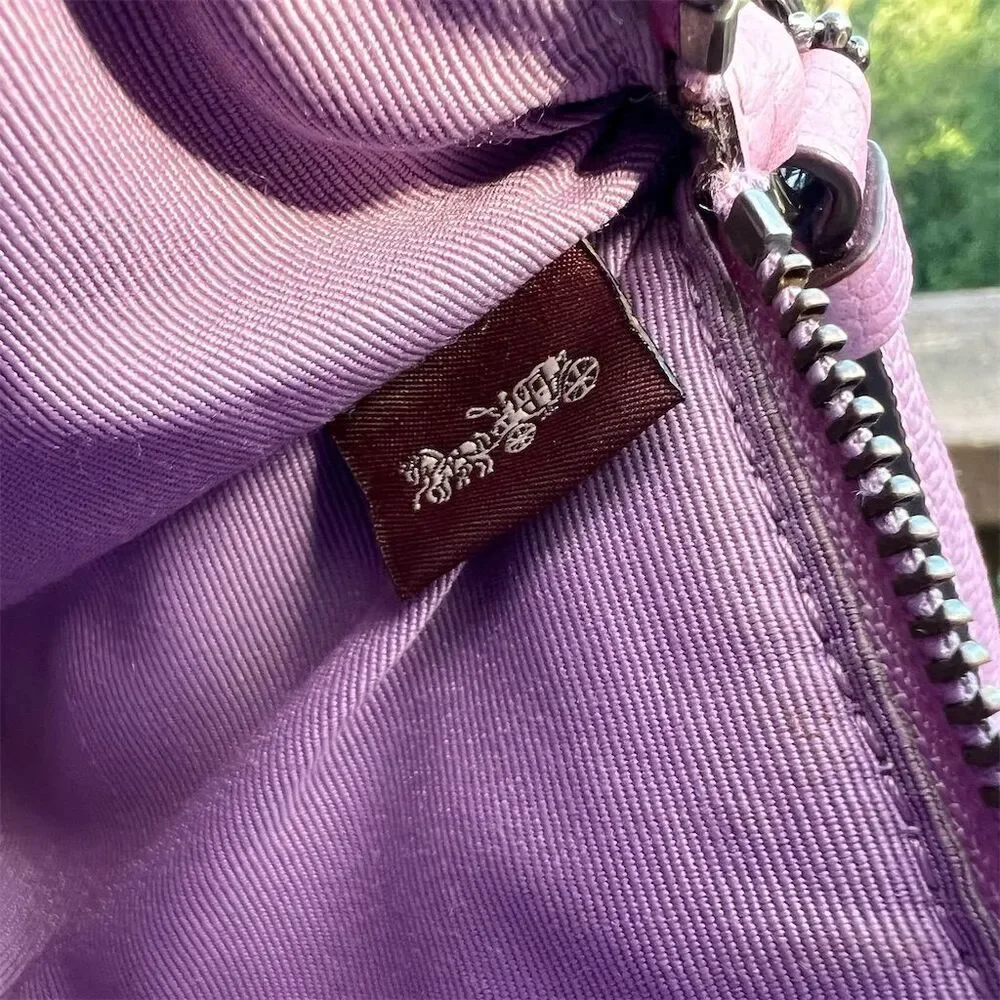 COACH Pink/Purple Pebble Leather Wristlet Wallet w Gunmetal Logo Accents